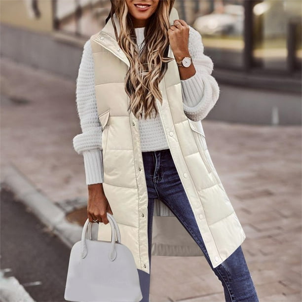 Chaleco de plumón ligero para mujer, chaleco cálido con cuello ligero para  exteriores, color blanco, talla S
