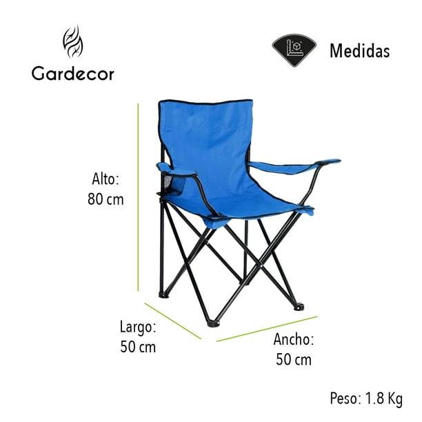 Silla Plegable Playa Camping Incluye Funda Y Portavaso Color Negro GARDECOR  Minimalista
