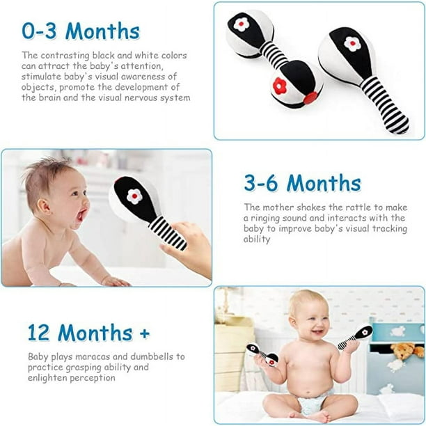  Juguetes para bebés en blanco y negro de 0 a 3 meses, sonajeros  para bebés de 0 a 6 meses, juguetes de alto contraste para bebés recién  nacidos de 0 a