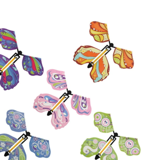 5x juguete alimentado con banda de goma, mariposa voladora, novedad,  mariposa mecánica para rellenos de bolsas de fiesta, marcapáginas,  decoración Estilo B Sunnimix trucos de mariposas voladoras