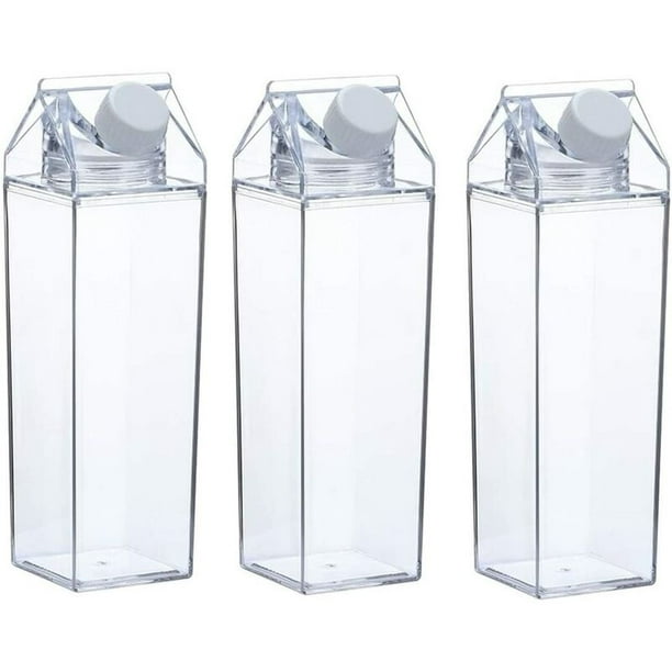 Lot de 3 bouteilles d'eau en carton de lait clair carré bouteilles
