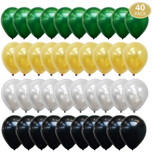 Globos dorados, negros y plateados, globo verde para graduación