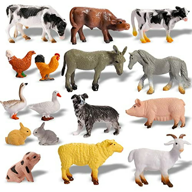 Figuras de animales de granja, 53 piezas, juego de granja de plástico  realista con cercas y bloques de rompecabezas de tierra, figuras de granja