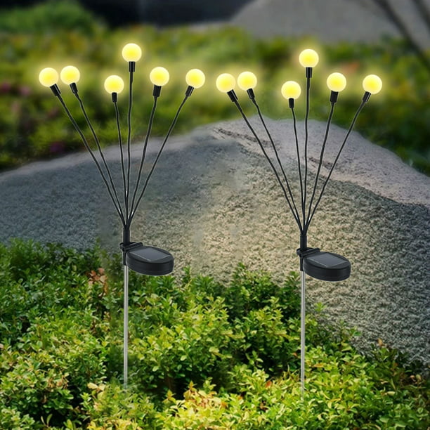 Muyoka 2 uds luces solares de jardín luciérnaga césped estaca luz exterior  impermeable paisaje luces nocturnas decoración para Patio camino patio  pasarela Muyoka Hogar