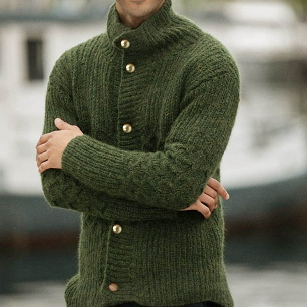 Otoño e invierno cálido Cardigan Hombre lana Cremallera Abrigo Delgado  suéter de punto delgado para hombre Abrigo grueso