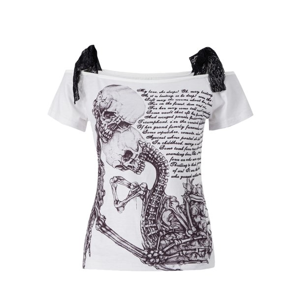 TRKIYQC camisetas g ticas salvajes a la moda para mujer camisetas de manga corta con cuello barco y hombros descubiertos con estampado de calavera y