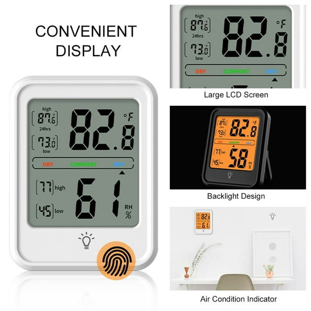 Geevon Higrómetro digital para interiores, medidor de humedad de la  habitación con batería, indicador de monitor de humedad de temperatura para  el