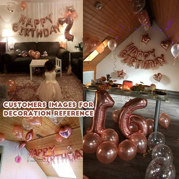 Decoraciones de fiesta de cumpleaños de oro rosa, pancarta de feliz  cumpleaños, cortina de flecos de oro rosa, globos para mujeres y niñas,  fiesta de