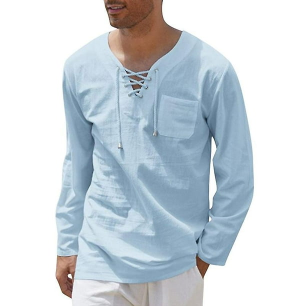 Camiseta manga larga y cuello pico de algodón