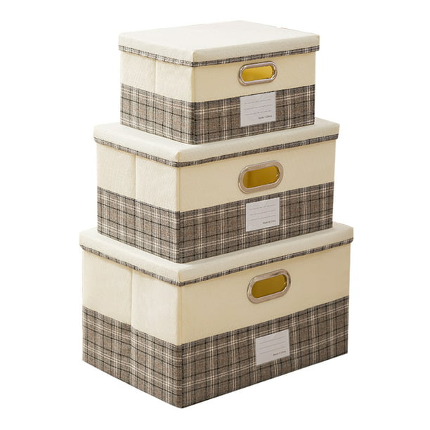 Caja de almacenaje Irfora 3 cubos de almacenamiento con tapas, de almacenamiento plegables de lino y algodón con tapas, organizador de armario plegable tapa para el hogar, dormitorio, ofi Irfora