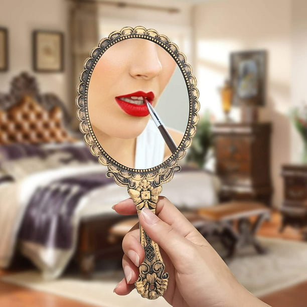 Espejo de mano retro de 16 piezas espejo de mano vintage bonito espejo de  mano ovalado decorativo con asa espejo de viaje compacto espejo de  maquillaje para niñas negro verde morado rosa
