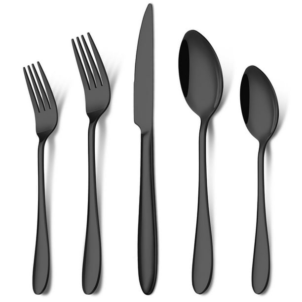 TiLeMiun Juego de cubiertos portátiles negros con estuche, cubiertos,  tenedores, cucharas, cuchillos, cubiertos de acero inoxidable, utensilios  de