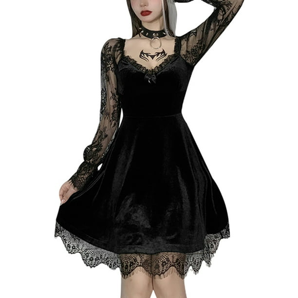 Mujer Mujer góticos Lolita Vestido negro con cordones en capas grunge Vestidos punk XBTCLXEBCO Negro, Mediana | Walmart en
