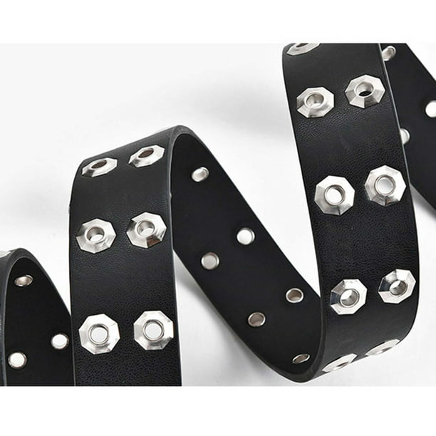 Cinturon Ojal Negro Modelo Plata Oscura