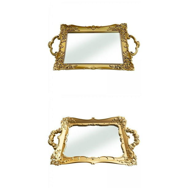 2 bandejas decorativas con de espejo dorado para collar onizador