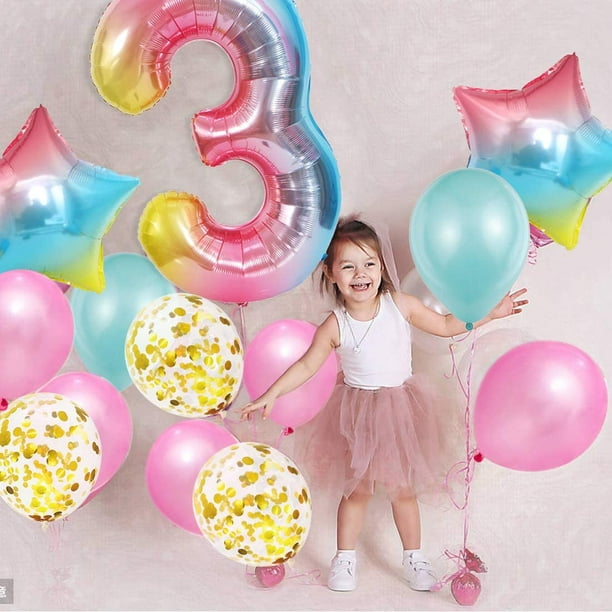 Globo niña 3er cumpleaños, 3er cumpleaños, globo rosa número 3, decoración  cumpleaños, globo feliz c Rojo Verde