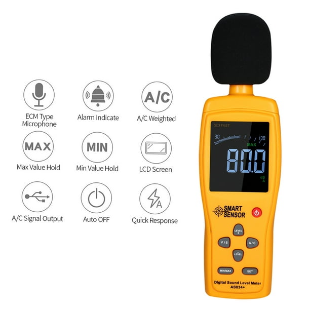 Comprar Medidor de nivel de sonido digital LCD Medidores DB 30-130dBA  Herramienta de medición de volumen de ruido Monitoreo de decibelios