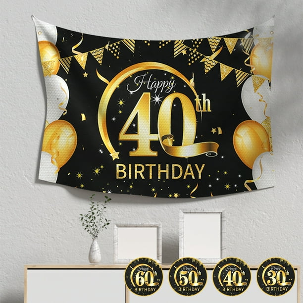  Cartel De Feliz Cumpleaños, Decoración De Fondo De Fiesta De Cumpleaños De Oro Negro, Cartel De Cart Muyoka Hogar