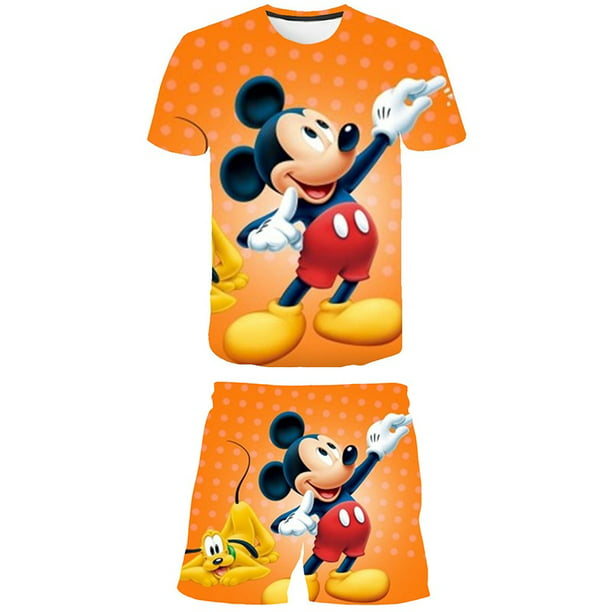 Conjuntos de ropa de Mickey Mouse de verano para niños, ropa de Mickey para niños, camiseta de moda para niños + Pantalones cortos, de 2 uds, chándales de dibujos animados 4T