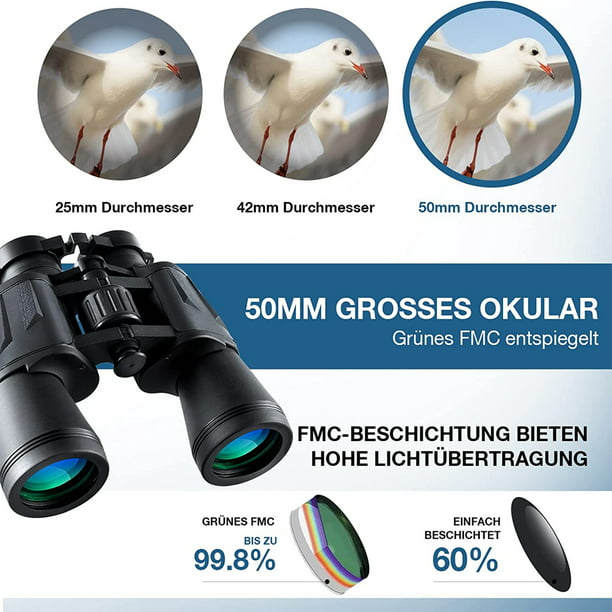 Prismáticos 10x50 para adultos, prismáticos compactos de alto rendimiento  impermeables para la observación de aves conciertos de observación de  estrellas camping de senderismo, (negro)
