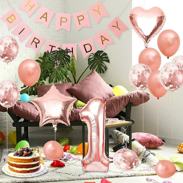 Globo de florete rosa número 1, globo de fiesta de cumpleaños número 1,  fiesta de cumpleaños de niñas, globo número uno de fiesta rosa
