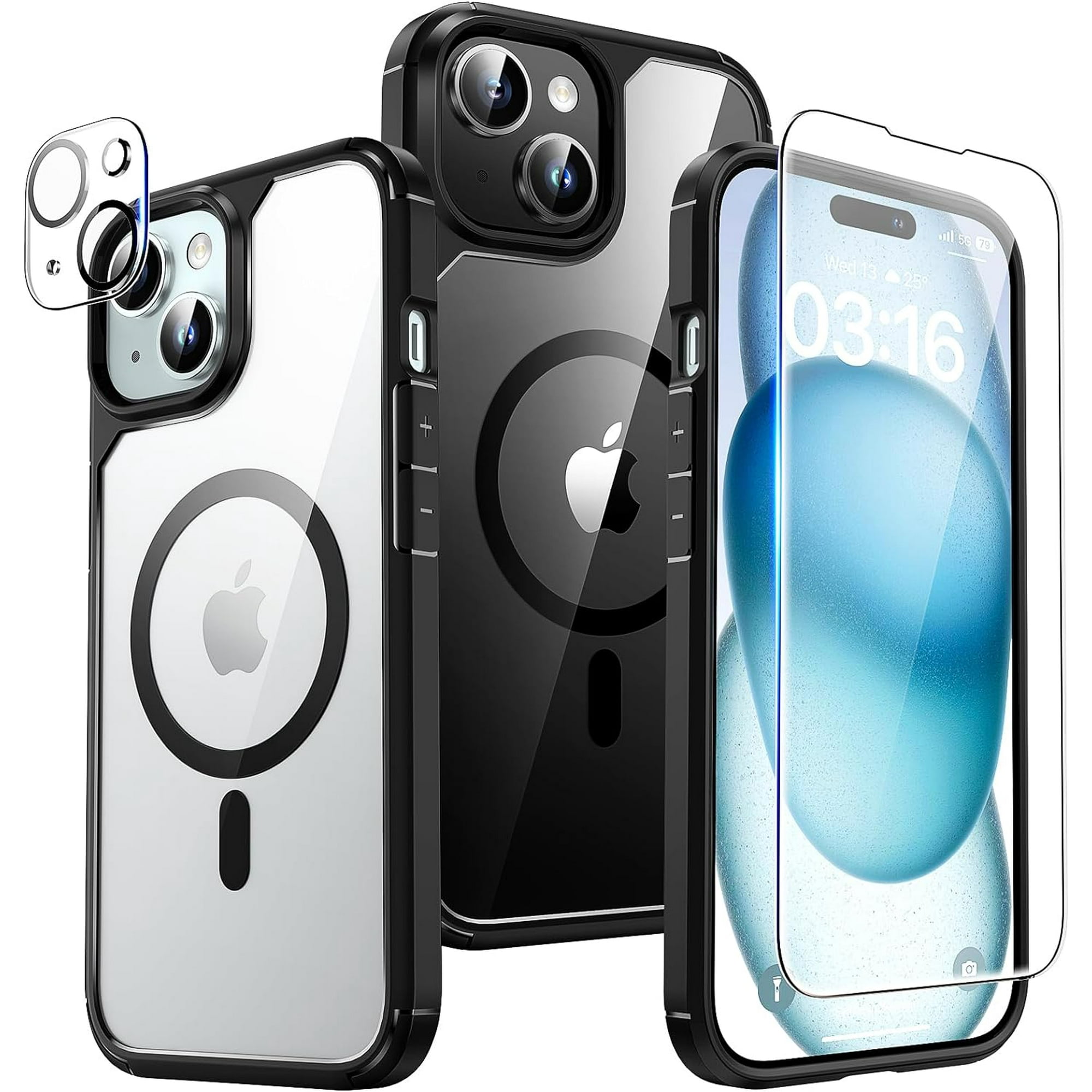 TAURI 5 en 1 para iPhone 15 Pro Max Funda transparente, [no