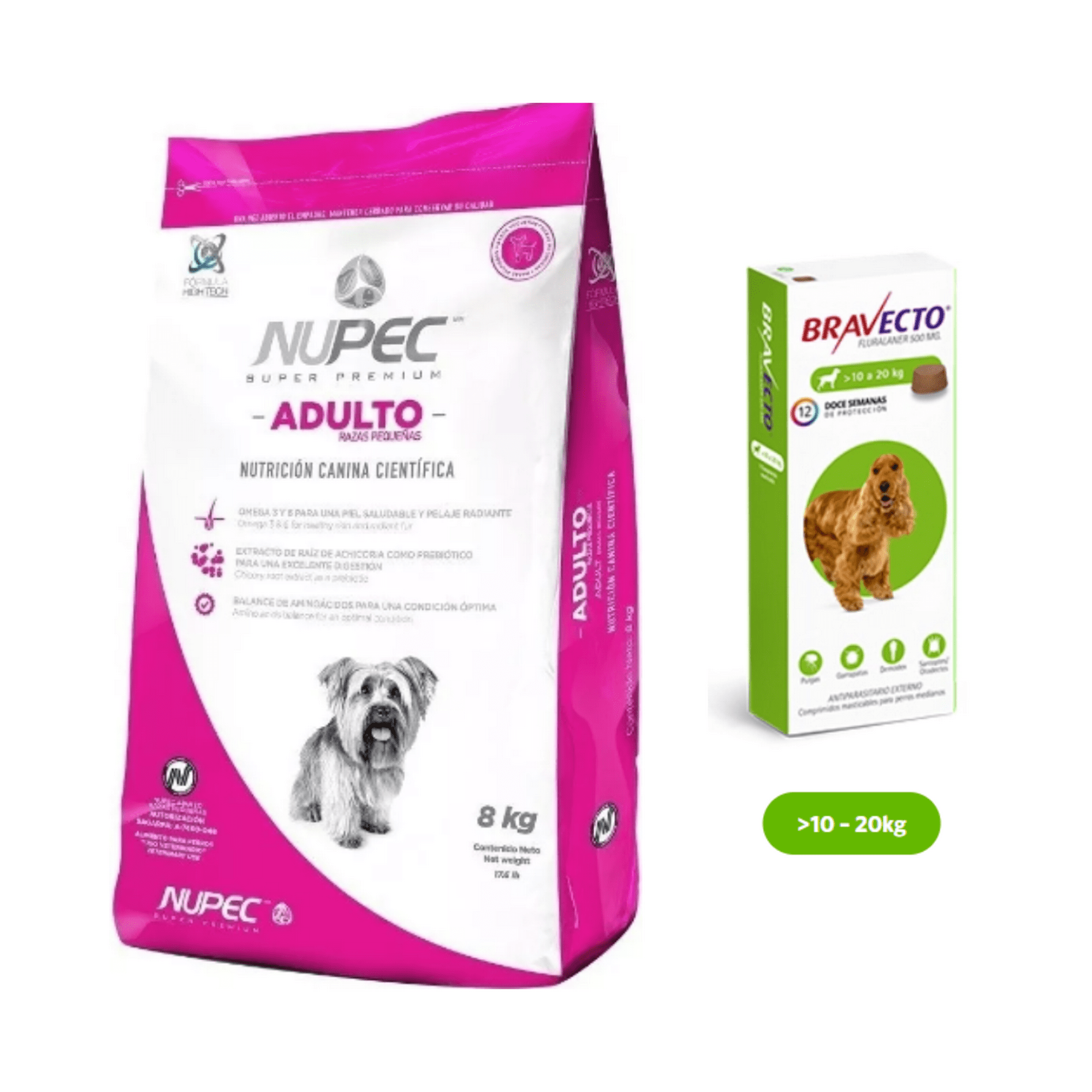 Combo croquetas para perro nupec adulto raza pequeña 8 kg con tableta masticable de 500mg antipulgas y garrapatas