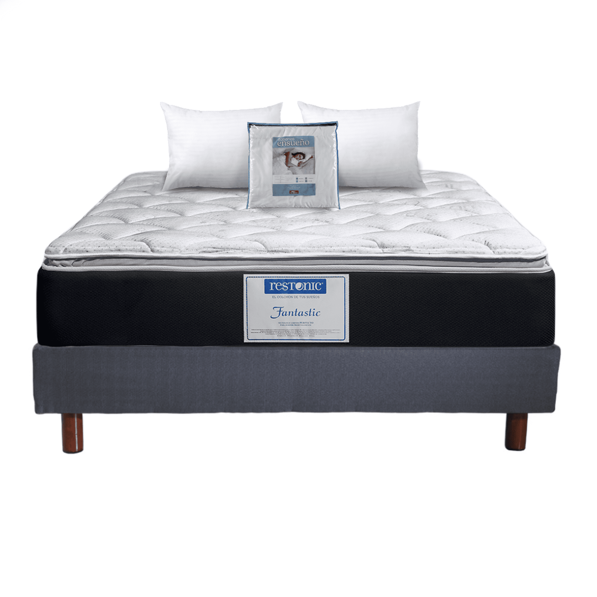 Colchón + Box Restonic Fantastic King Size + 2 almohadas SC + 1 Juego
