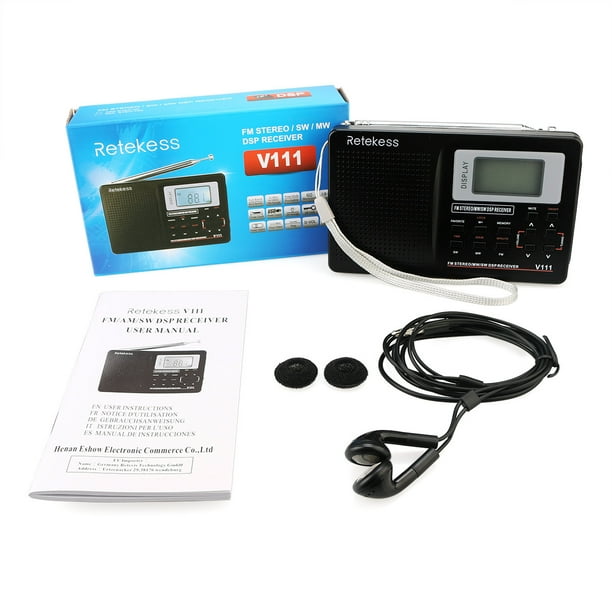 Radio portátil FM/AM(MW)/SW/USB/Micro-SD/MP3 con botones grandes y pantalla  grande, recargable
