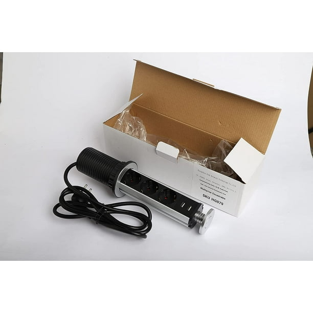 Bloque de enchufes empotrados 3 enchufes 2 USB Diámetro 80 mm Enchufe  retráctil Encimera para cocina u oficina Ormromra XDJJ-118-1