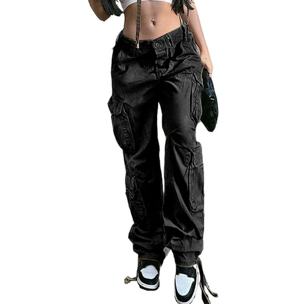 Pantalones deportivos negros para mujer, estilo americano, marca ins tide,  pantalones casuales rectos sueltos, pantalones de fregado de pierna ancha -  AliExpress