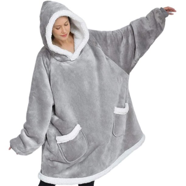 Suéter con capucha para mujer, manta polar de gran tamaño con mangas,  Bolsillo grande, cálida y grue Casa de los Tesoros
