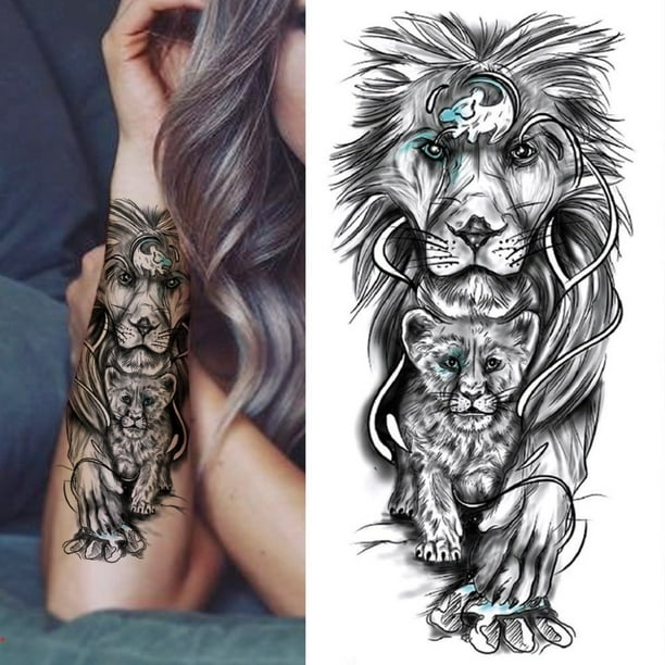 Tatuajes temporales para hombres y mujeres, tótem tribal grande, búho  águila, lobo, tigre, dragón, león, patrón impermeable, tatuajes falsos,  cuerpo