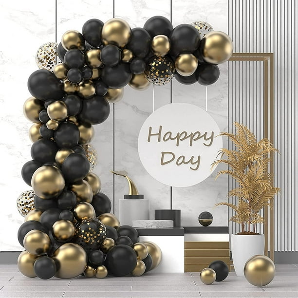 Kit de guirnalda de globos de oro negro - 120 piezas Kit de arco de globos  de látex de confeti de oro metálico negro para bodas, fiestas de cumpleaños,  baby showers de