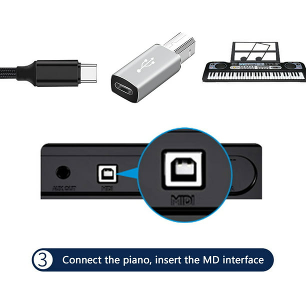 Adaptador USB hembra a USB C, convertidor USB A a USB C, adaptador USB C a  USB B para impresoras, pianos eléctricos, Samsung Galaxy, portátil, PC