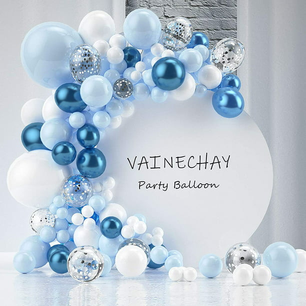 115 piezas de guirnalda de globo blanco azul, globos de confeti metálicos,  arco de globo de estructu ShuxiuWang