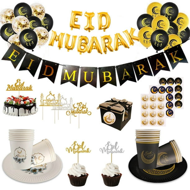 EID Mubarak Banner Globos Cake Topper Ramadan Decoración Ramadan