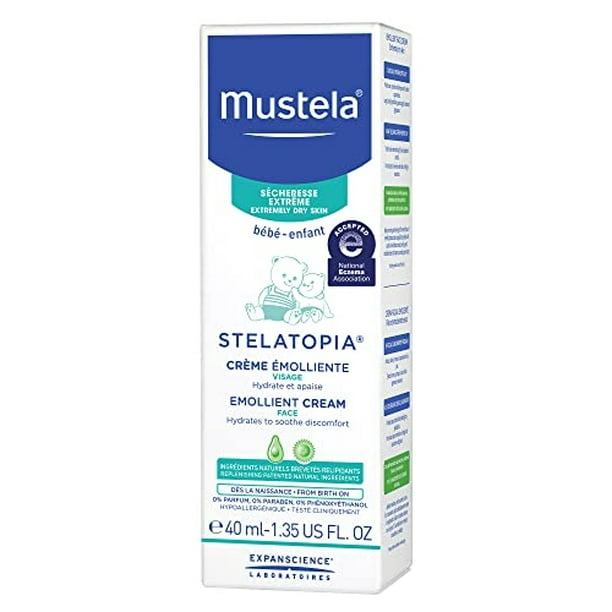 Crema facial emoliente para piel propensa a la dermatitis atópica Mustela  Stelatopia - Humectante facial con aceite de aguacate natural y girasol 