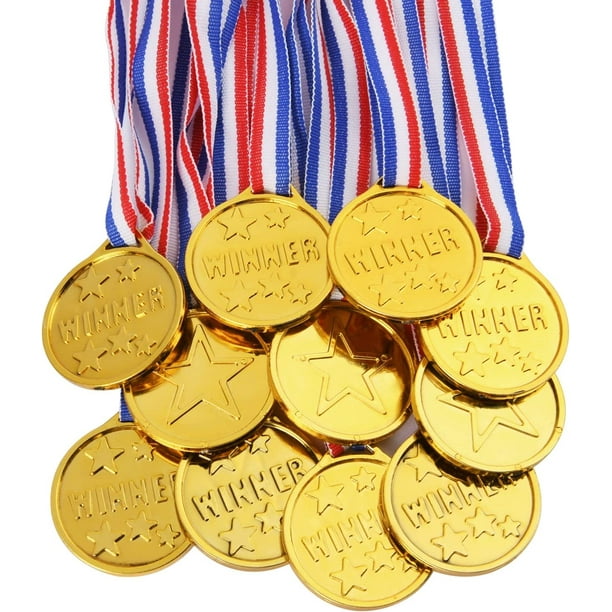35 medallas para niños, medallas de oro de plástico con cinta para el  cuello, medallas de oro de plástico para niños y día deportivo temático  para ganar medallas en competiciones. JM