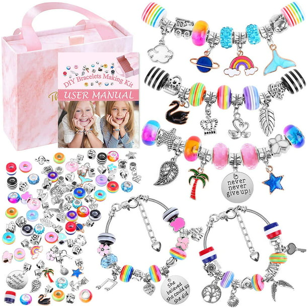 Kit para hacer pulseras para niñas, 85 piezas, kit de pulseras con  abalorios, abalorios de joyería, pulseras para manualidades, regalo de  joyería para