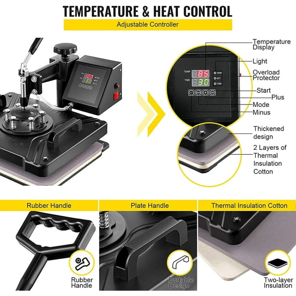 Prensa de calor Pro 8 en 1 máquina de prensa de camisetas de calor de 12 x  15 pulgadas, prensa de sublimación de transferencia digital profesional