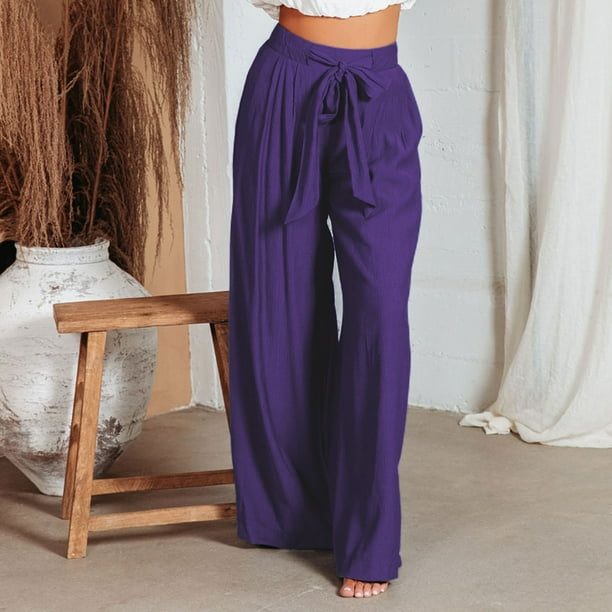Pantalones De Mujer, Pantalones Sueltos Casuales De Pierna Ancha De Tela De  Poliéster De Moda Para La Playa Cergrey Púrpura XL