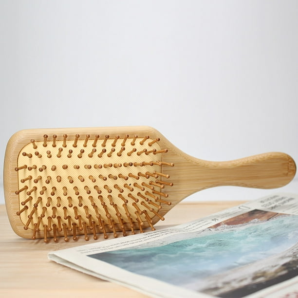 Cepillo para cabello con dientes de alambre - Mango de madera de bambú  natural ideal para peinar, estirar, desenredar o acomodar el cabello  grueso
