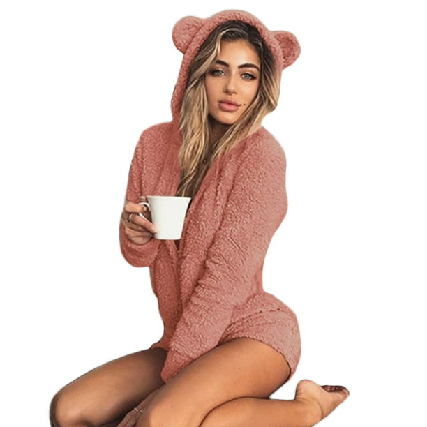 Mujeres Niñas Traje de pijama de felpa capucha Orejas de oso Mono Ropa de dormir Inevent FS10114-60 | Walmart en línea
