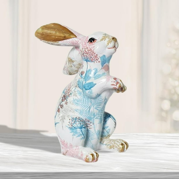 Creative Rabbit Statue Bunny Figurine Collectibles Artwork Cute Resin  Lifelike Figure Sculpture for Desktop Party Living Room Holiday Decor 