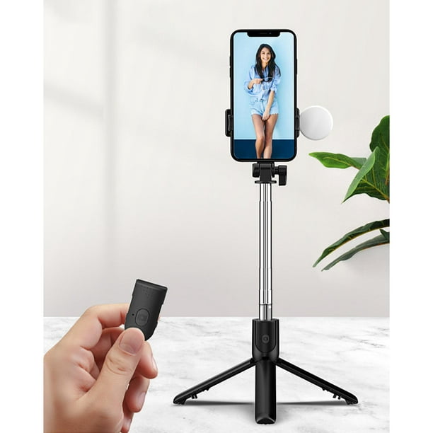 Palo selfie inalámbrico 6 en 1, soporte giratorio ajustable para teléfono,  estabilizador de mano para selfie con control remoto desmontable, acero