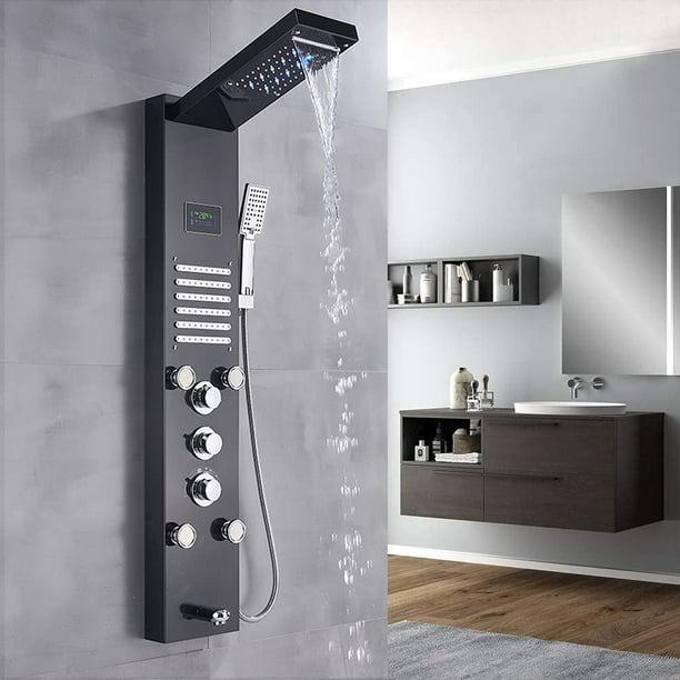 Wieoc Columna de Ducha Panel de ducha negro 3 manijas Juego de