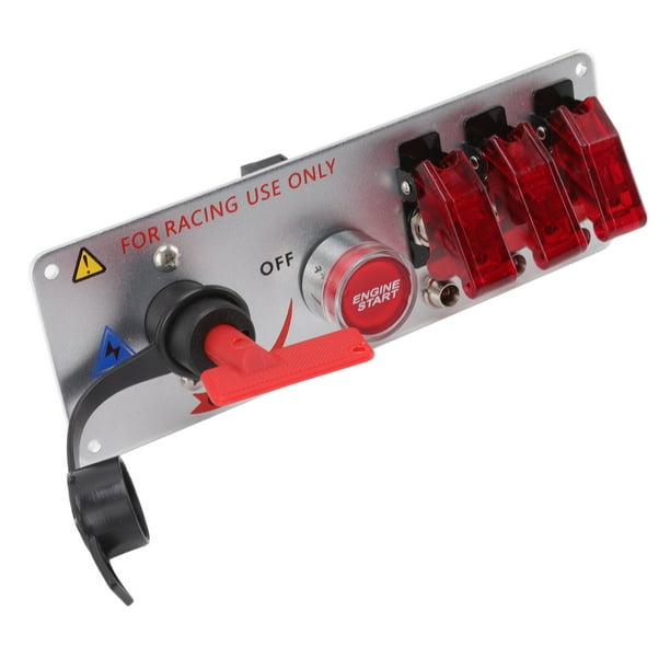 Panel de interruptor de encendido, panel de encendido de coche de carreras  5 en 1, panel de interruptor de encendido de palanca LED con botón de