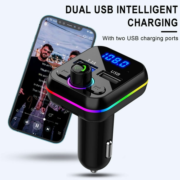 Cargador dual del coche del USB con el transmisor Bluetooth - Radio FM  Manos libres