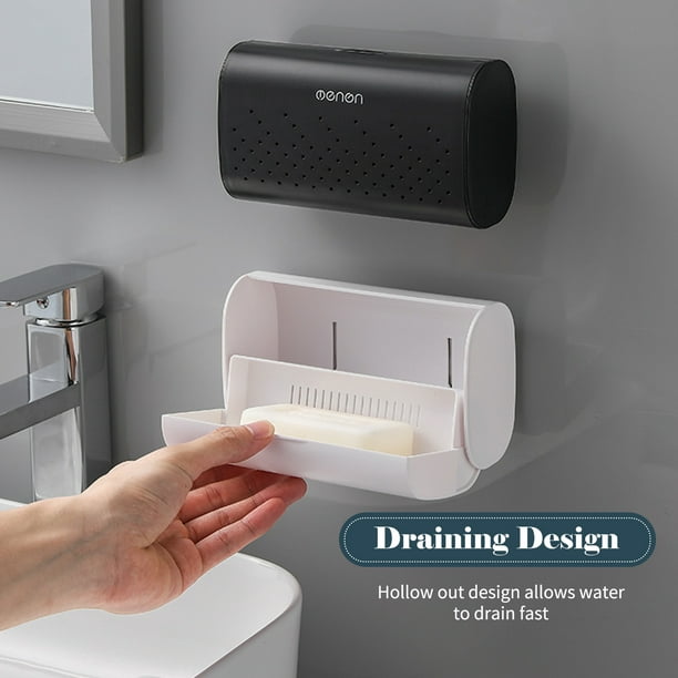 Jabonera de barra autoadhesiva para ducha, soporte de jabón montado en la  pared para baño, bandeja de jabón de acero inoxidable, color negro (paquete